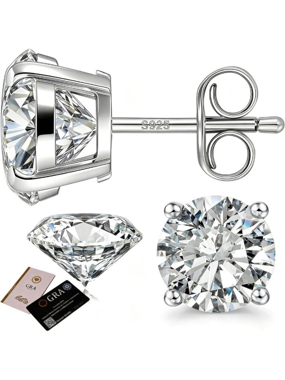 Elegant Moissanite Stud Earrings in 925 Sterling Silver for Men & Women